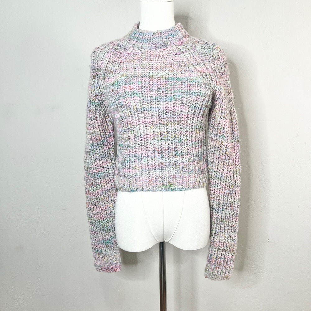 Aritzia Wilfred Free Chunky Knit Rainbow Speckled Mock Neck Cropped Sweater XS